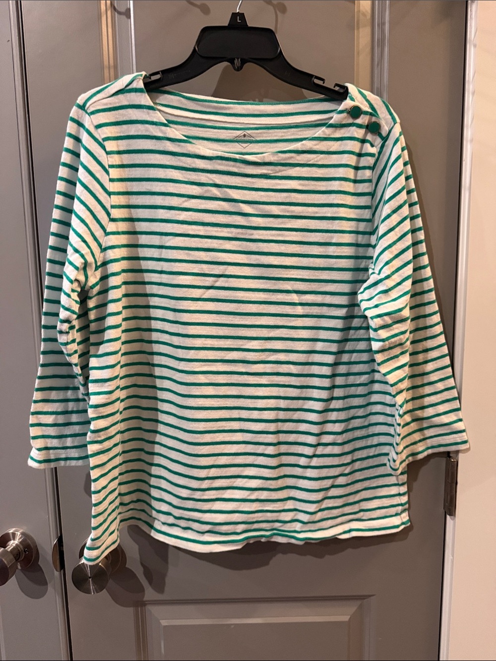 Striped Boatneck Top in White and Teal